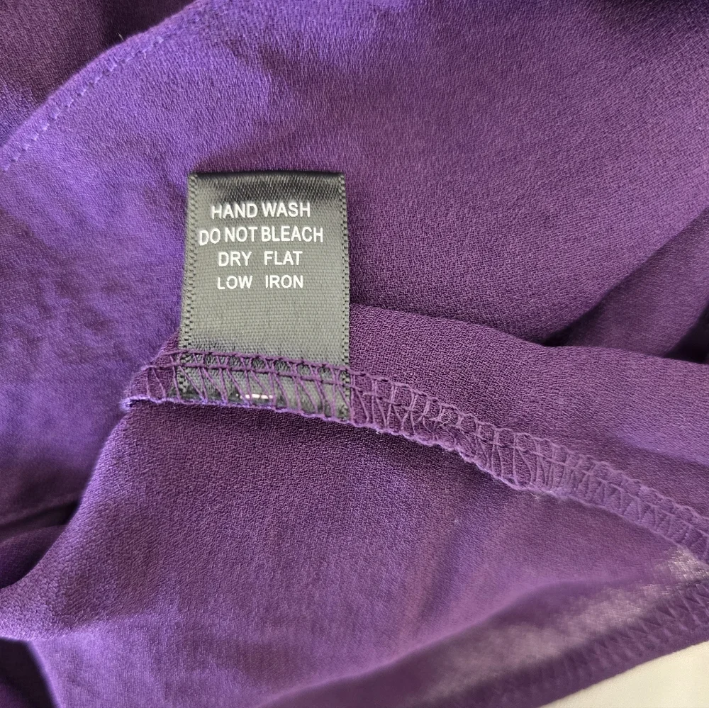 NWT Haute Monde Purple Tie Front Blouse M Collared Lightweight Drapey Chic Top - Picture 7 of 10